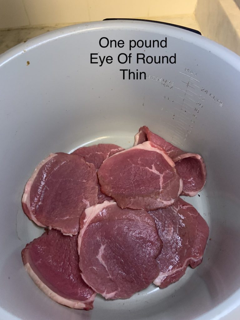 I used one pound of eye of round but you can use any beef cut you choose to make Italian Beef Sandwiches