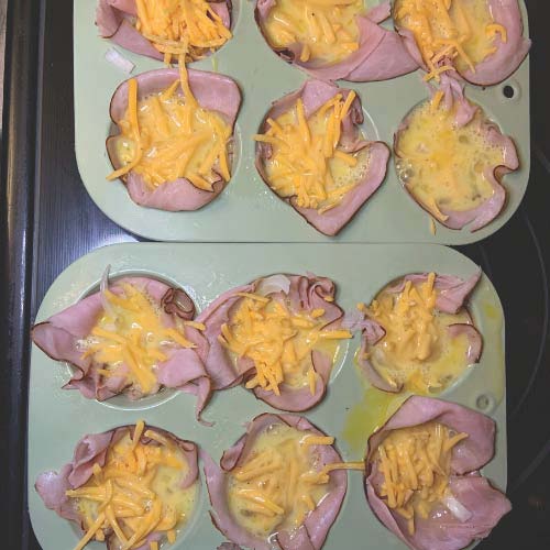 Pour egg mixture into the muffin cups